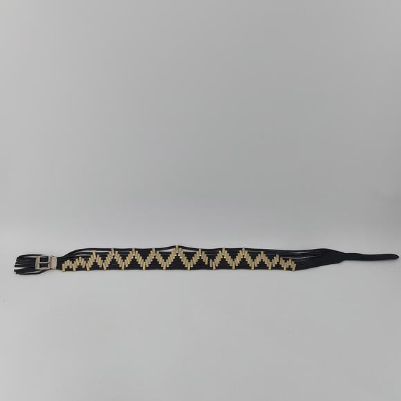 Black ZigZag 70s Festival Leather Belt Size 29 XS / S Fringe main image 8